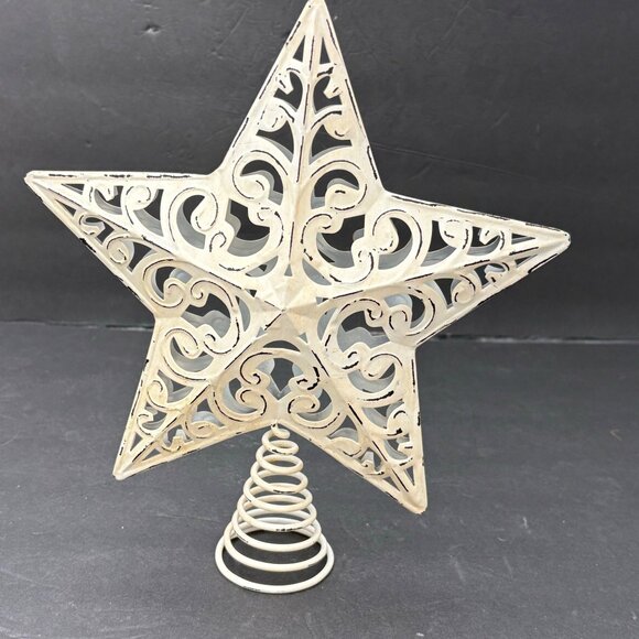 Christmas Tree Star Toppers Set Of 2 Elegant Gold Glitter White Metal Swirl Base - Picture 9 of 13